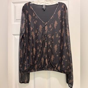 NWOT Bobeau Brown and Gold Long Sleeve Blouse Sz L